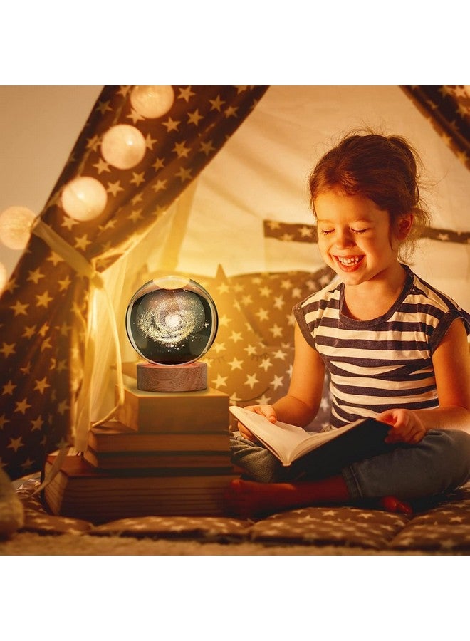 FLYNGO FLYNGO 3D Galaxy Crystal Ball Night Lamp, Creative Engraved Night Light for Kids Room, USB Table LED Lamp with Woodern Base, Light for Home Office Decoration Birthday Gift (Galaxy)  - Image 3