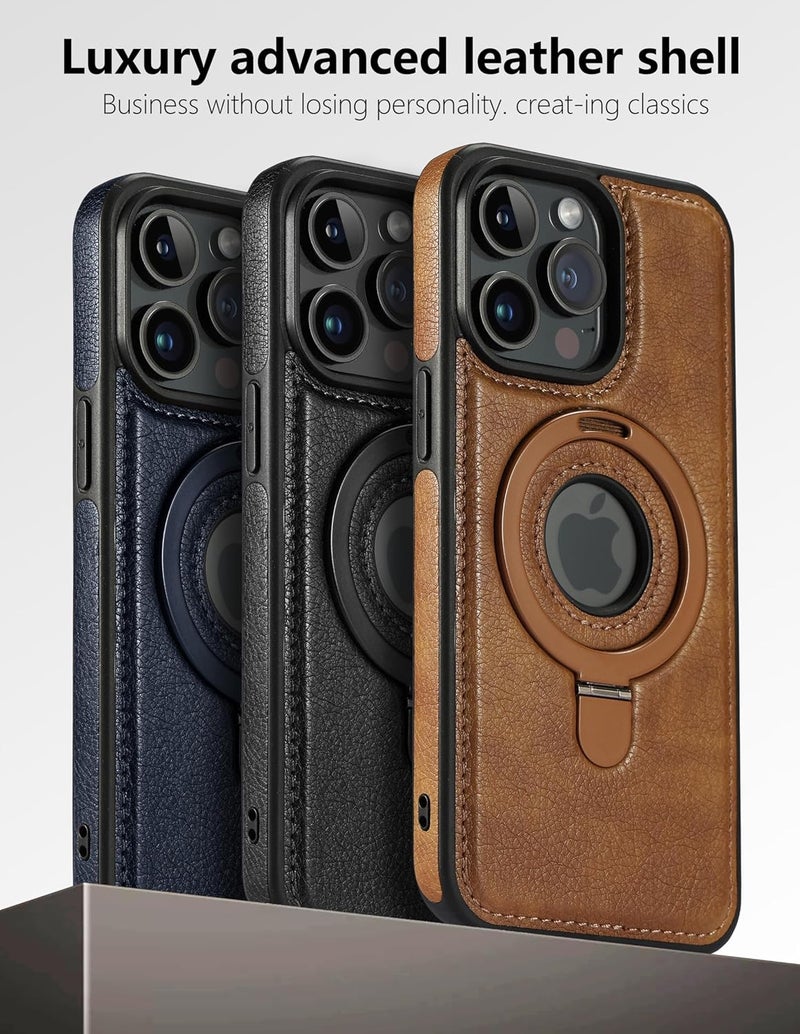 PANDACAMEL Compatible iPhone 15 Magnetic Case, Genuine Black Leather, Compatible with MagSafe Wireless Charging, Slim Fit Non-Slip Shockproof Protective Phone Case Cover - Image 4