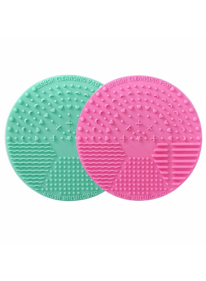 JUMEI 2-Pack Silicone Makeup Brush Cleaning Pads - Mint Green & Pink, Dual-Function Cleansing & Rinsing Design for Easy Brush Care - Image 1
