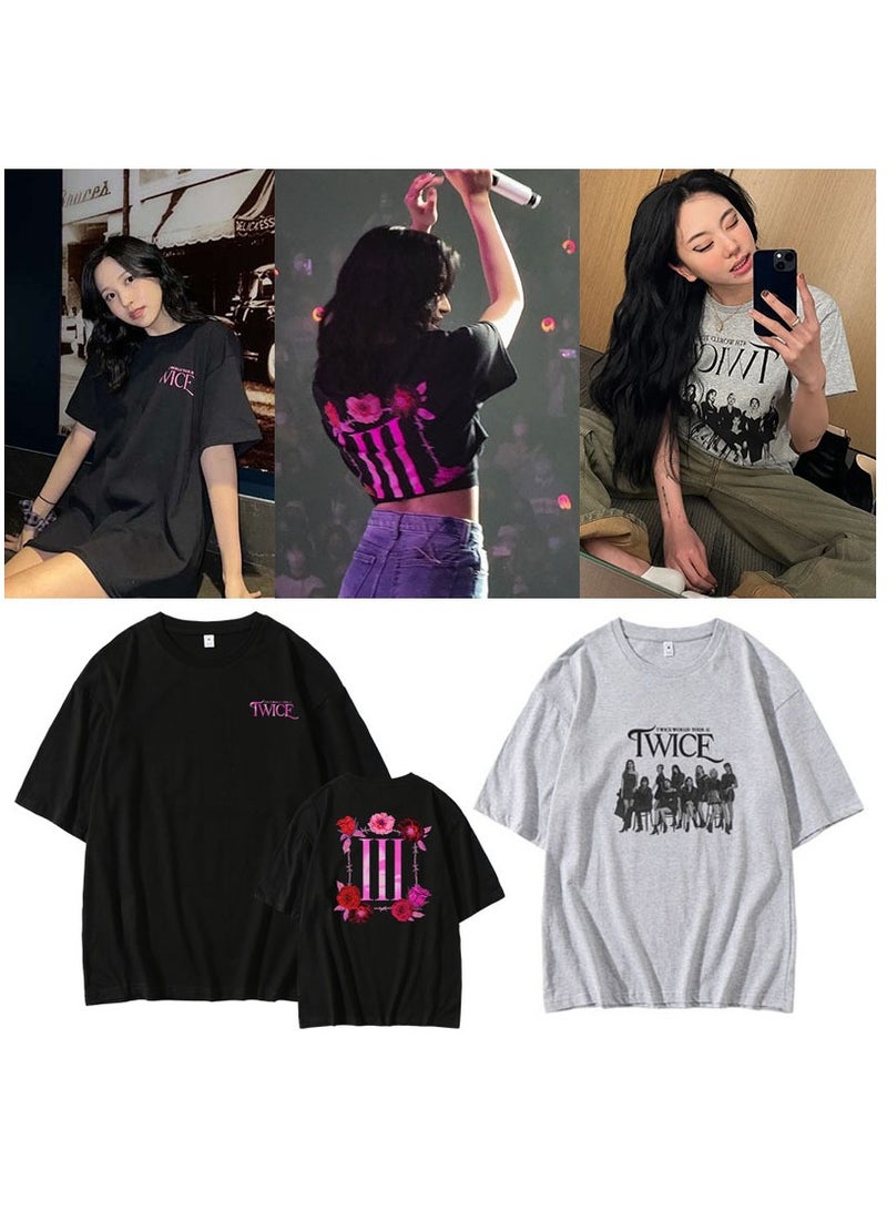 NIBEMINENT TWICE 4TH WORLD TOUR Ⅲ Concert with Loose Print Casual Short-sleeved Summer T-shirt Clothes  - Image 2