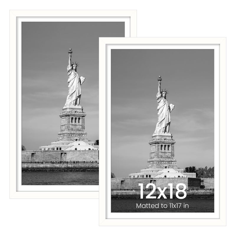 ENJOYBASICS 12x18 Picture Frame Display Poster 11x17 with Mat or 12 x 18 Without Wall Gallery Photo Frames White 2 Pack