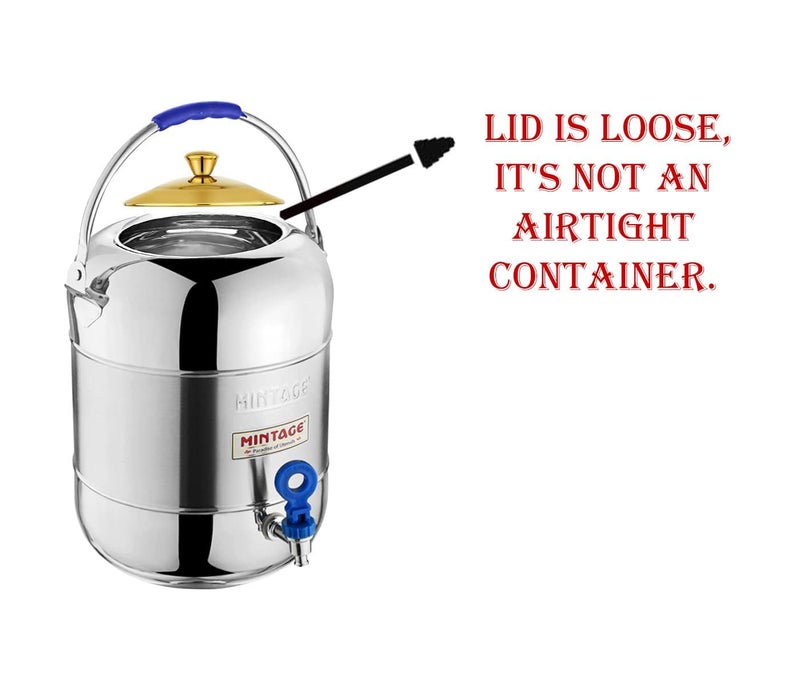 Mintage Steel Water Pot 10 Liters + Free Bottle 1 Liter | Matka for Storage | Drinking Water Dispenser Container, Silver - Image 4
