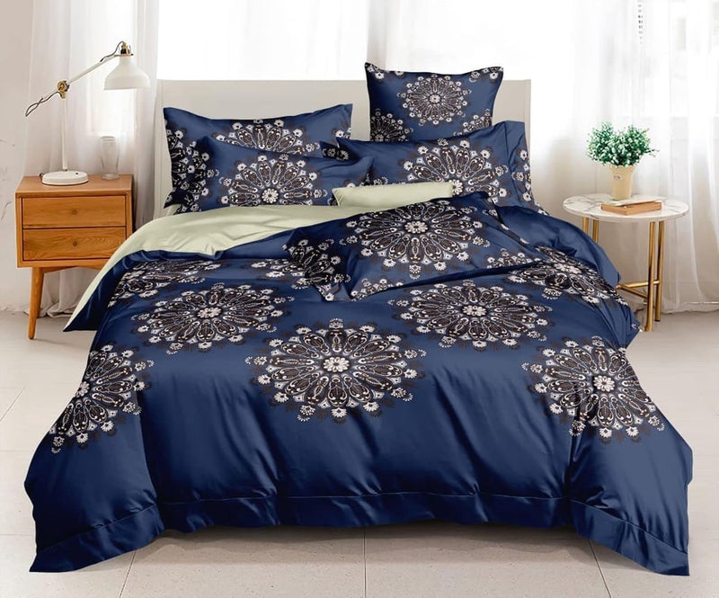 BhaiJi BedSheet BhaiJi BedSheet Glace Cotton 350 GSM AC ComforterBlanketDuvetSummer Quilt Bed Sheet Set Double Bed with Pillow Covers Blue Wheel