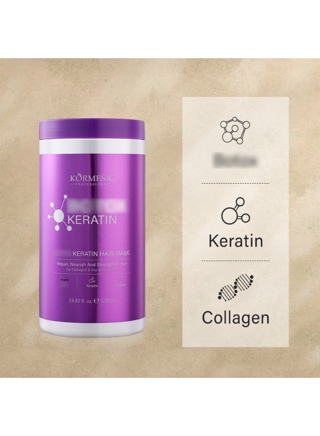 Kormesic قناع شعر بوتوكس كيراتين 1000 مل - يصلح، يغذي ويقوي الشعر التالف، الجاف والخشن، علاج تغذية عميق محترف للاستخدام في المنزل/الصالون (للنساء/الرجال) - Image 4