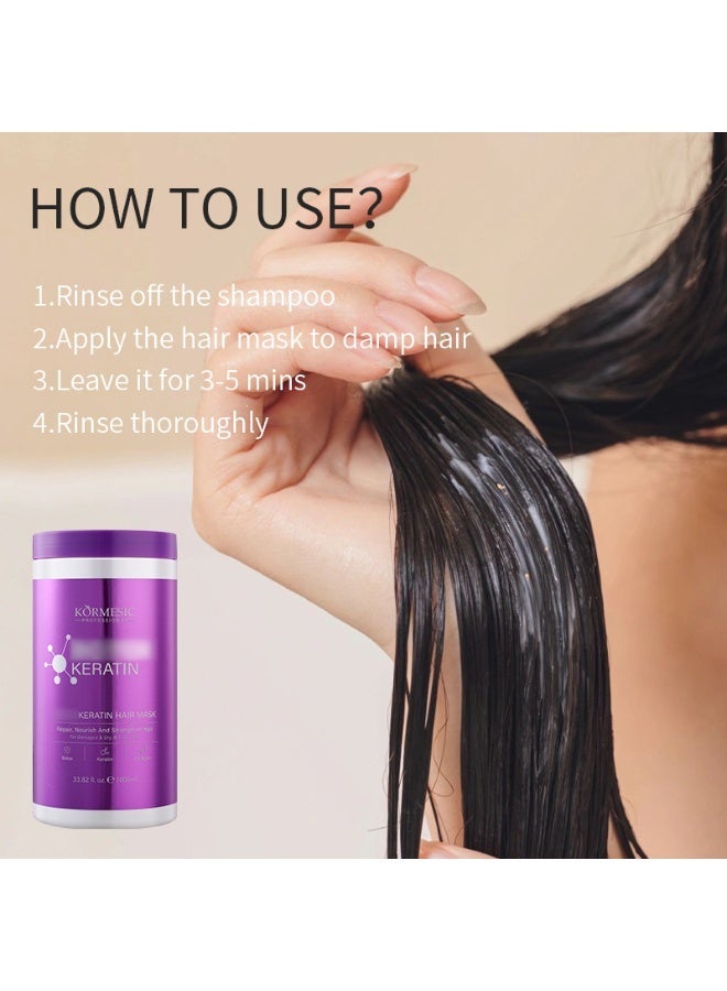 Kormesic قناع شعر بوتوكس كيراتين 1000 مل - يصلح، يغذي ويقوي الشعر التالف، الجاف والخشن، علاج تغذية عميق محترف للاستخدام في المنزل/الصالون (للنساء/الرجال) - Image 5