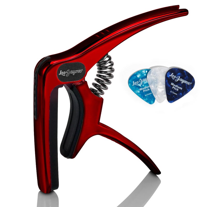 Leo Jaymz Heavy Duty Guitar Capo for Acoustic/Electric Guitars, Guitar Clip made of Zinc Alloy Metal, Guitar Clamp for Bass Classical Guitar, Ukulele, Mandolin,Banjo (Shadow Red) - Image 1