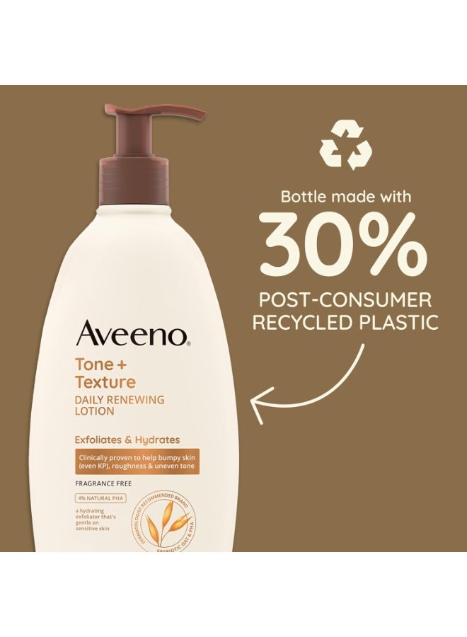 Aveeno Tone + Texture Daily Renewing Body Lotion with Prebiotic Oat Hydrates & Smooths Dry, Rough, Bumpy Skin Even KP, Fragrance-Free, 18 fl. Oz - Image 3