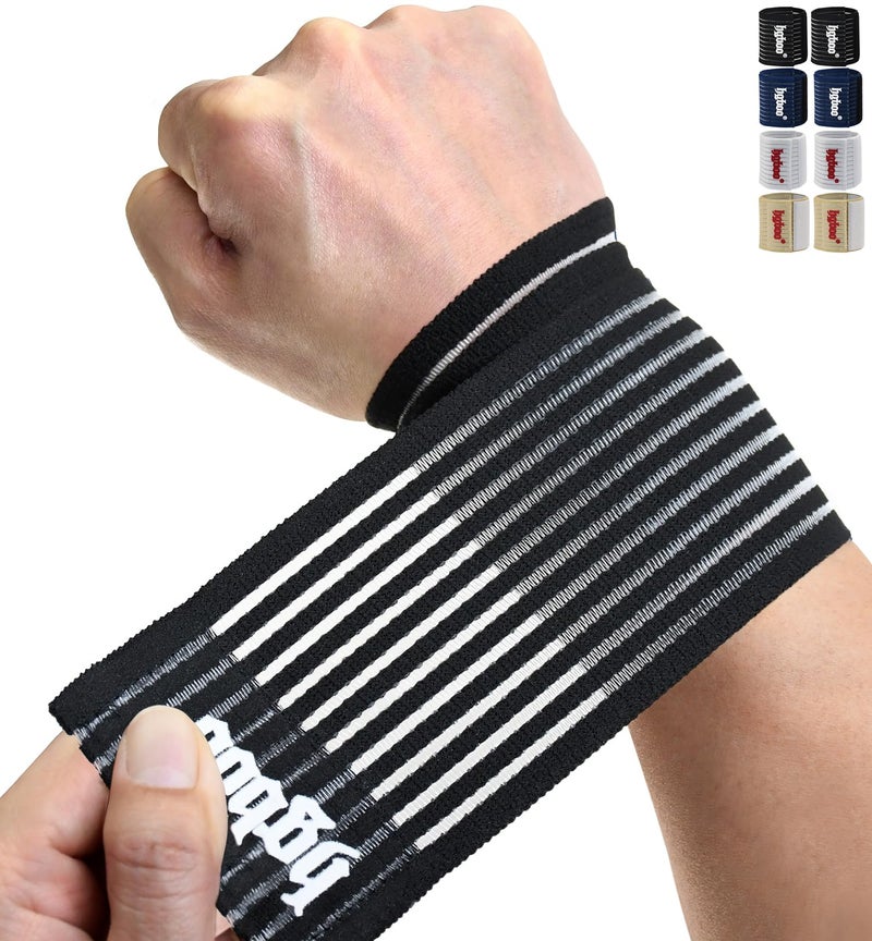 HGBOO Compression Wrist Bands (2 PCS), High-Elastic Straps Wrist Wraps Wrist Brace for Sports Weightlifting Tennis Basketball Tendonitis Carpal Tunnel Arthritis - Breathable Fabric (Black) - Image 1