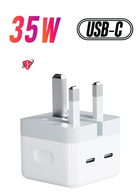 35W Dual USB-C Fast Charger Plug | Power Adapter for iPhone 15/14/13/12/11, iPhone 14 Plus/Pro/Pro Max, Samsung, Tablets, Speakers, AirPods USB-C Plug for Fast Charging, Compact Design