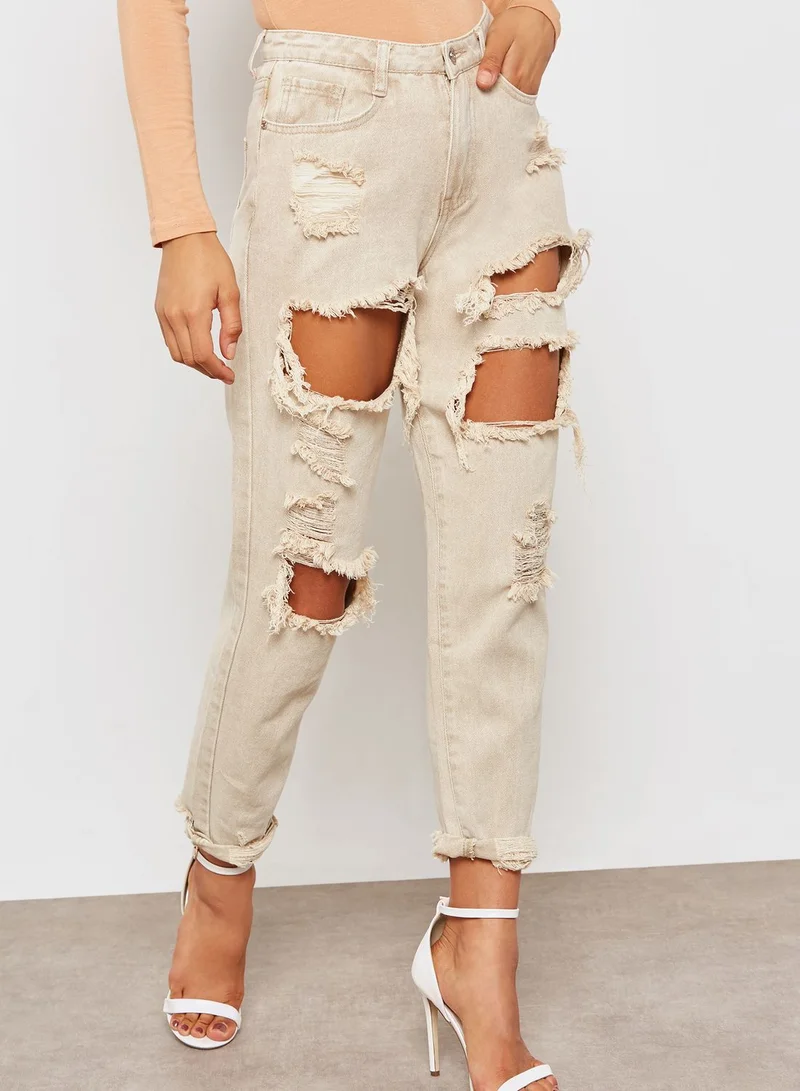 Missguided Riot High Rise Extreme Ripped Mom Jeans