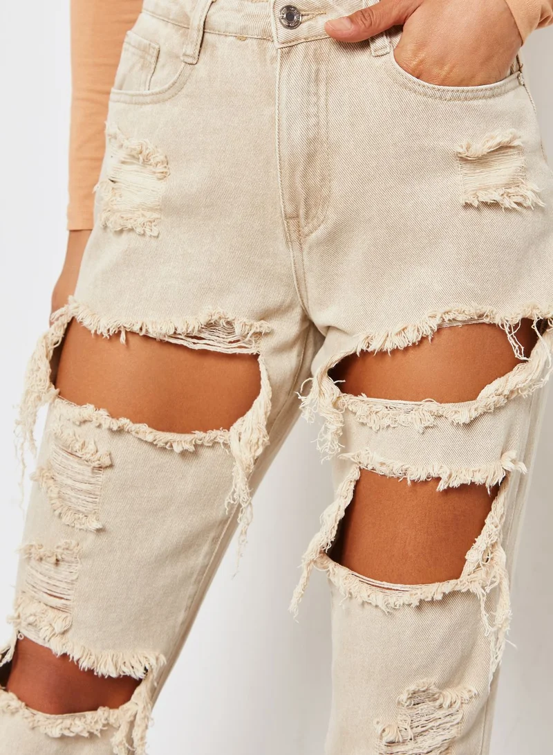 Missguided Riot High Rise Extreme Ripped Mom Jeans