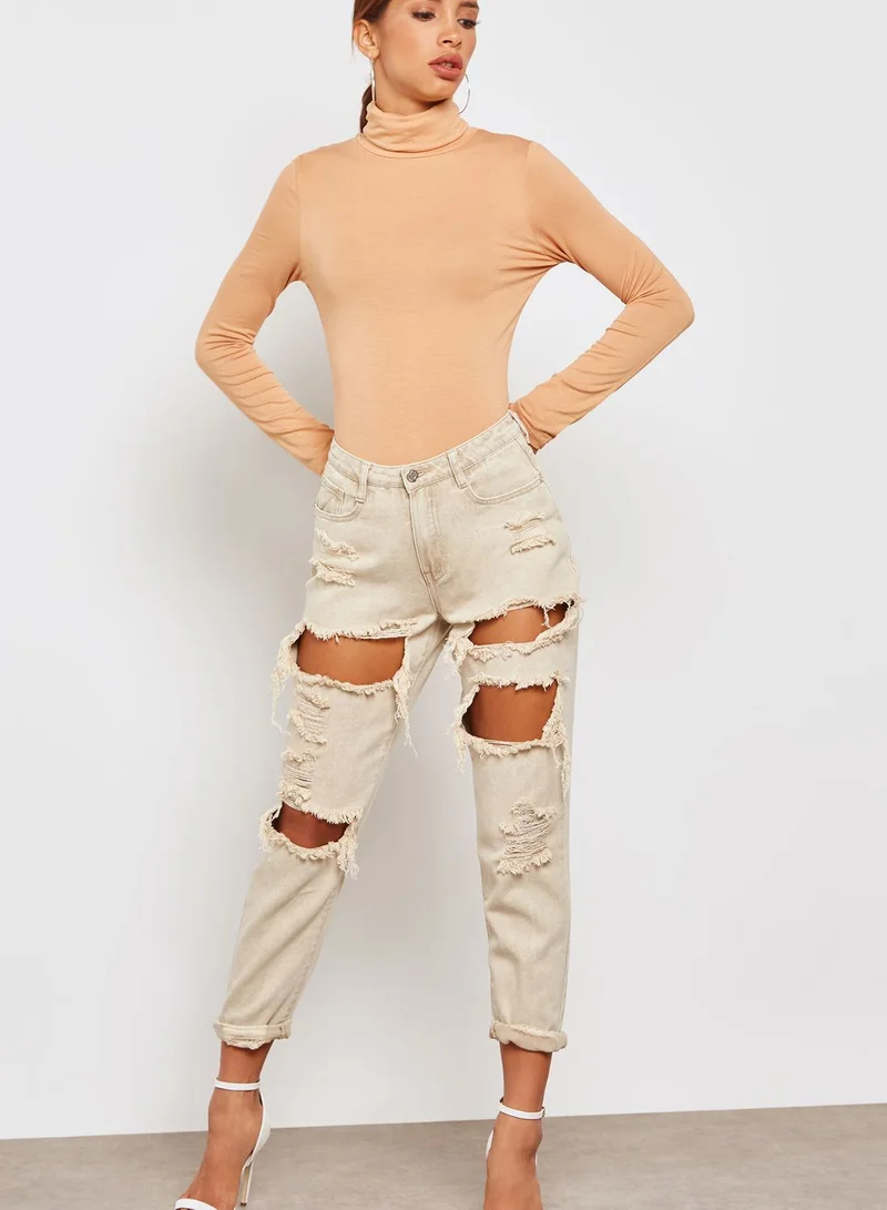 Missguided Riot High Rise Extreme Ripped Mom Jeans