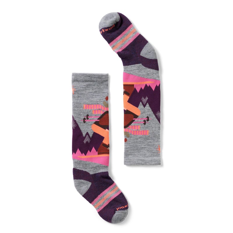 Smartwool Unisex Wintersport Full Mountain Moose Pattern OTC Socks (Toddler/Little Kid/Big Kid) Light Gray-Pink Medium - Image 1