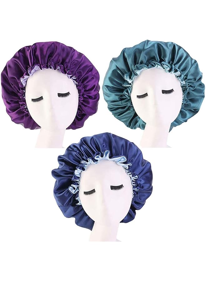 Zaboon 3 Pieces Satin Bonnet Adjustable Silk Bonnet Elastic Satin Sleep Hat Shower Caps Hair Bonnet For Women Curly Hair Nightcap 3 Colors - Image 1