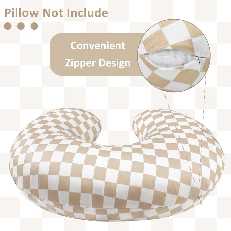 DILIMI Nursing Pillow Cover Stretchy Removable Case for Breastfeeding Pillows Ultra Soft Comfortable Slipcover for Baby Girl and Boy Light Brown Checkerboard - Image 3