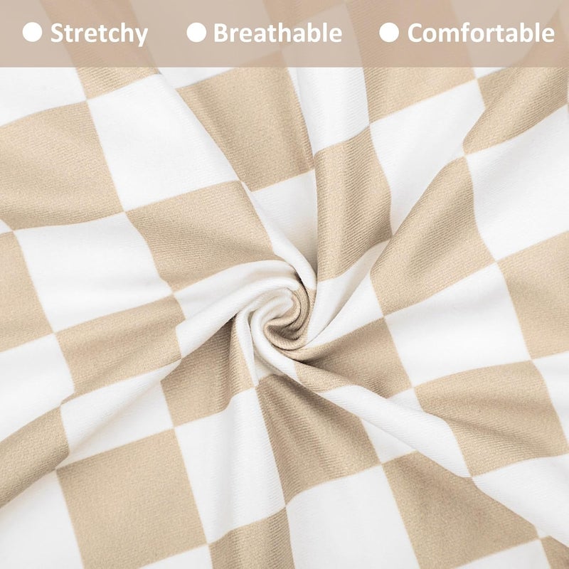 DILIMI Nursing Pillow Cover Stretchy Removable Case for Breastfeeding Pillows Ultra Soft Comfortable Slipcover for Baby Girl and Boy Light Brown Checkerboard - Image 2