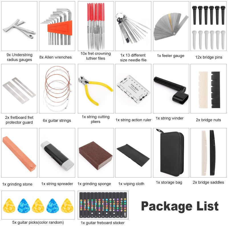 Anwenk 72PCS Guitar Tool Kit Repair Maintenance Accessories Guitar Parts Set with Carry Bag Guitar Care For Electric Acoustic Guitar Ukulele Bass Banjo - Image 2