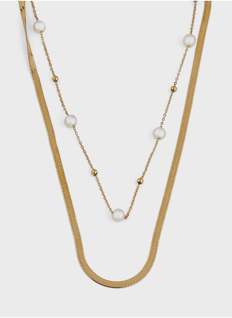 Lady Mauve LULU PEARL & HERRINGBONE DOUBLE NECKLACE  - Image 2