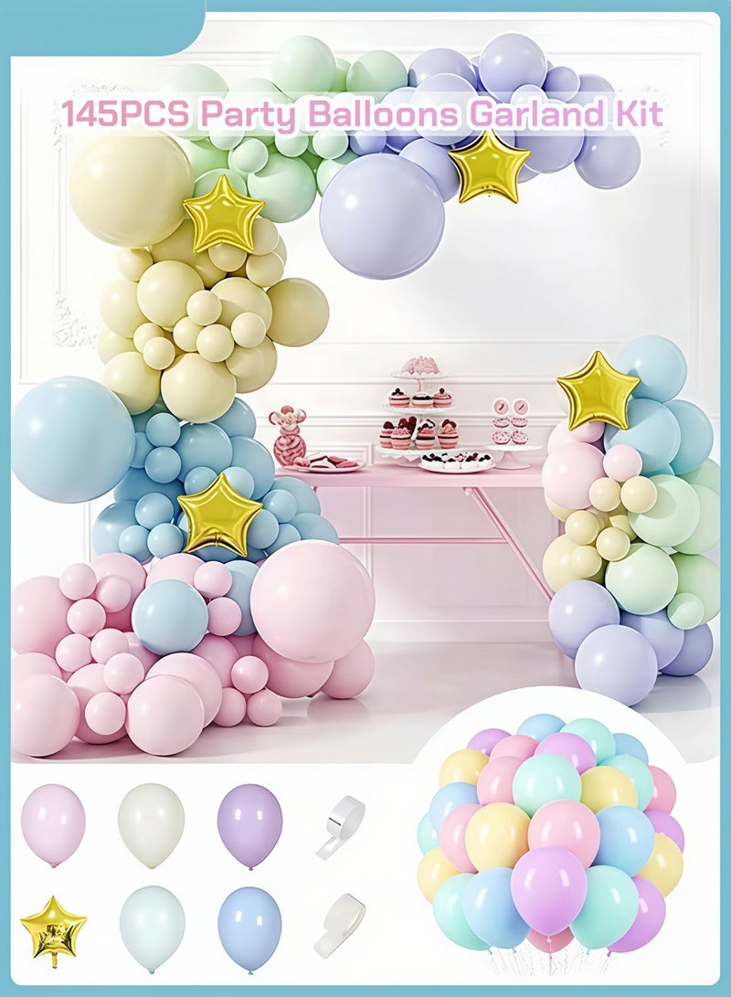 مجموعة بالونات، بالونات باستيل، بالونات حفلات ماكرون لاتكس للتخرج، مجموعة قوس جارلاند البالونات، لحفلات الزفاف وحفلات استقبال المولود الجديد وحفلات أعياد الميلاد، وديكورات حفلات الذكرى السنوية (145 قطعة) - Image 1