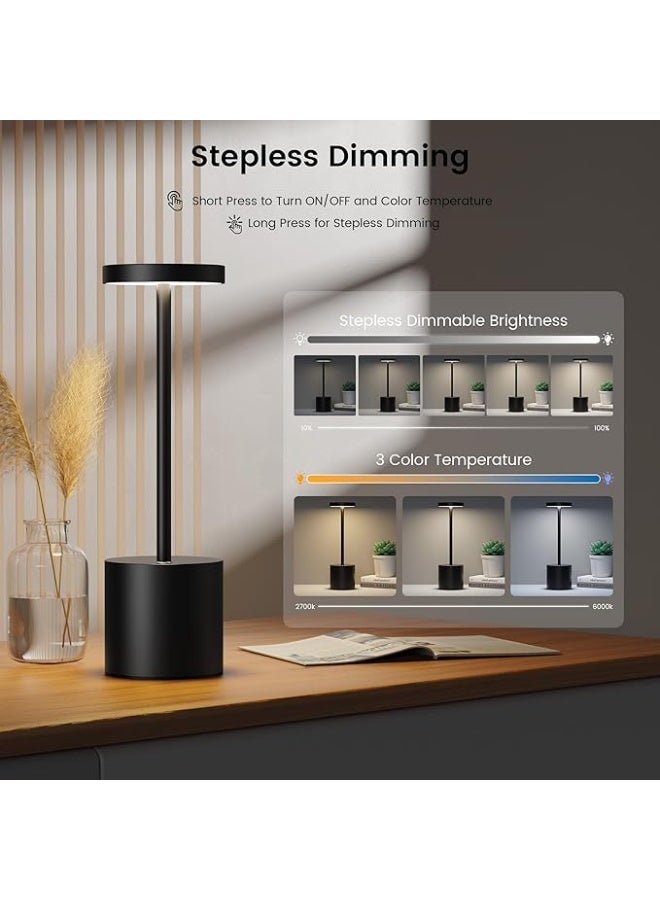 SAKRINGT Rechargeable Table Lamps, Cordless LED 5000 mAh Battery-Operated Portable Table Light, Dimming for Restaurants, Patio/Outdoor, Set of 2, Black - Image 2