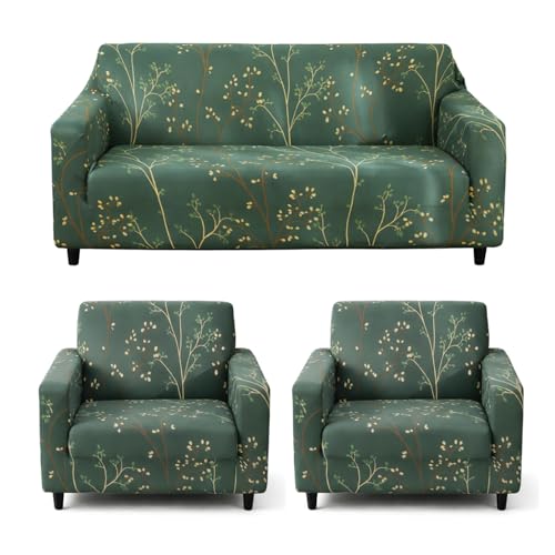 House of Quirk Printed Stretch Sofa Cover, Polyester Spandex Fabric, Big Elasticity Universal Fit – L-Shape (Botanical Green) - Image 1