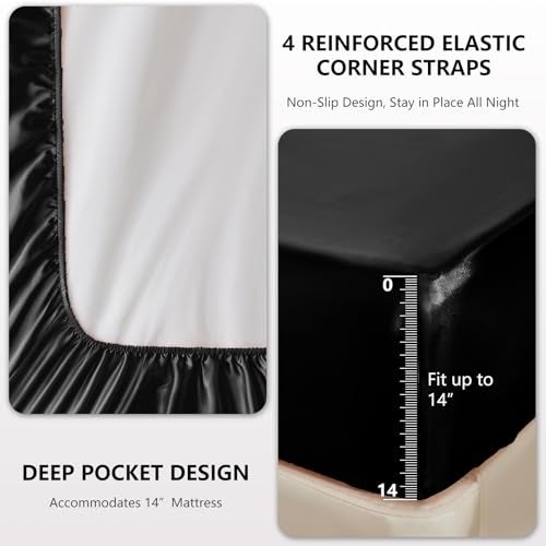 CozyLux Satin Sheets Full Size Sheets - 4 Piece Silky Full Size Bed Sheets, Luxury Black Bed Set with Smooth and Soft Microfiber, Includes 1 Fitted Sheet, 1 Flat Sheet and 2 Pillowcases - Image 4