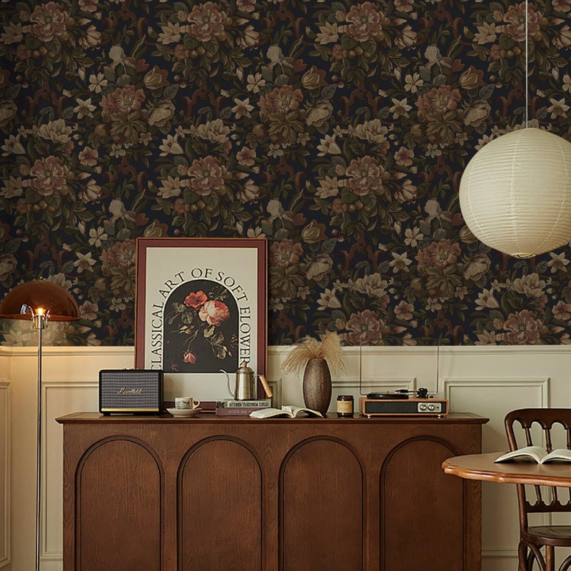 Dimoon Vintage Wallpaper Peel and Stick Dark Blue Floral Wallpaper 16.1"x787" Flower Leaf Contact Paper for Bedroom Thicken Waterproof Self Adhesive Wall Paper Removable Shelf Liner Vinyl Roll - Image 5