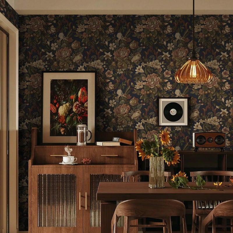 Dimoon Vintage Wallpaper Peel and Stick Dark Blue Floral Wallpaper 16.1"x787" Flower Leaf Contact Paper for Bedroom Thicken Waterproof Self Adhesive Wall Paper Removable Shelf Liner Vinyl Roll - Image 4