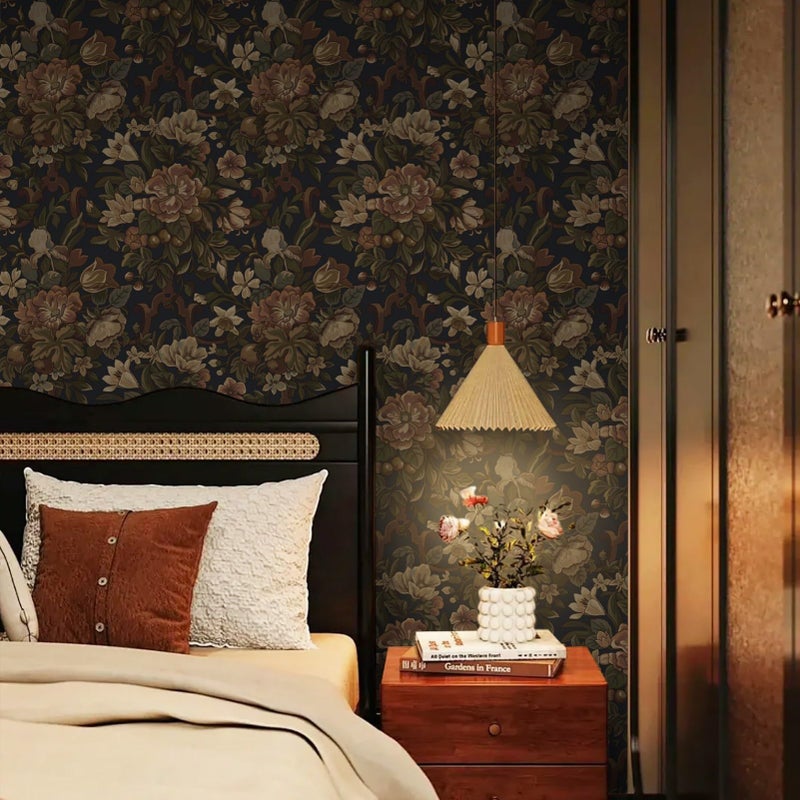 Dimoon Vintage Wallpaper Peel and Stick Dark Blue Floral Wallpaper 16.1"x787" Flower Leaf Contact Paper for Bedroom Thicken Waterproof Self Adhesive Wall Paper Removable Shelf Liner Vinyl Roll - Image 3