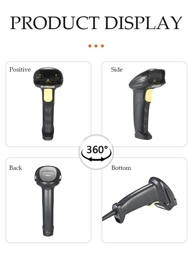 2D Barcode Scanner,Handheld Wired 1D QR 8200L Data Matrix Bar Code Scanner with USB Cable for Mobile Payment, Convenience Store, Supermarket, Warehouse