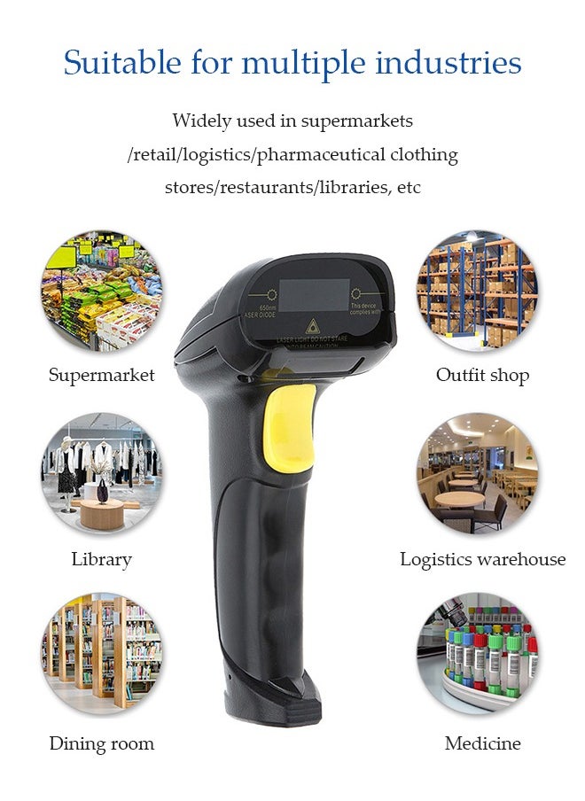 2D Barcode Scanner,Handheld Wired 1D QR 8200L Data Matrix Bar Code Scanner with USB Cable for Mobile Payment, Convenience Store, Supermarket, Warehouse