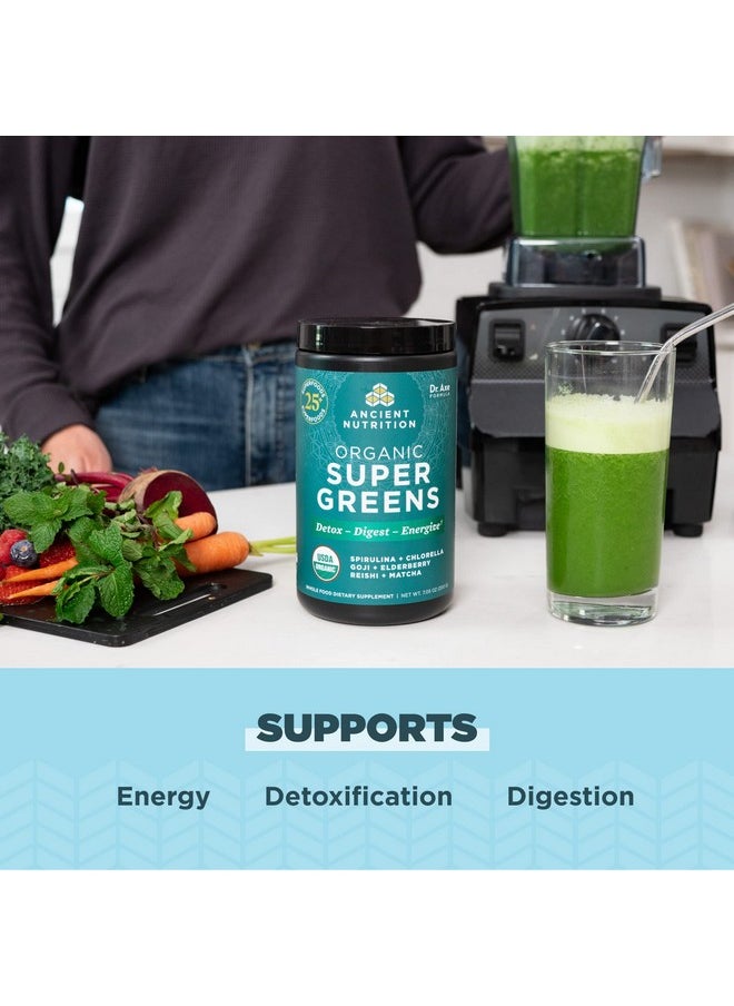 Ancient Nutrition - Super Greens Powder by Ancient Nutrition, Organic Superfood Powder with Probiotics Made with Spirulina, Chlorella, Matcha, and Digestive Enzymes, 25 Servings, 7.5oz - Image 1