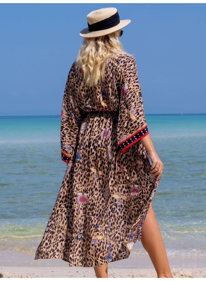 Generic Cotton Print Cardigan Vacation Casual Beach Bikini Mousse 1062 22 Color-Color:Leopard Chain 21- - Image 1