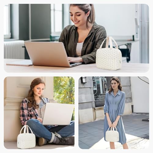 BBIQI Cute Lunch Box for Women Small Floral Lunch Box Quilted Lunch Tote Bag With Front Pocket Insulated Lunch Bag for Work Study - Image 4