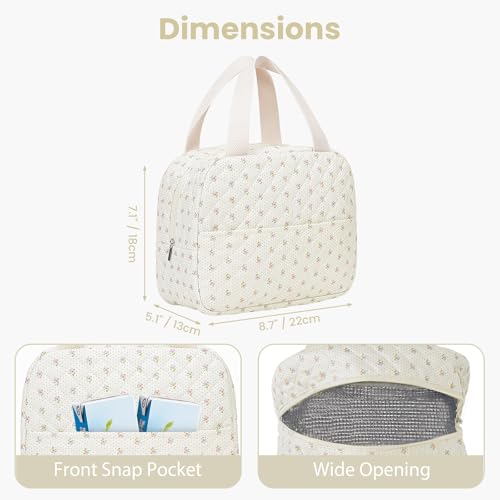 BBIQI Cute Lunch Box for Women Small Floral Lunch Box Quilted Lunch Tote Bag With Front Pocket Insulated Lunch Bag for Work Study - Image 2
