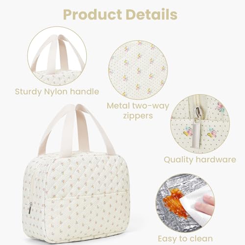 BBIQI Cute Lunch Box for Women Small Floral Lunch Box Quilted Lunch Tote Bag With Front Pocket Insulated Lunch Bag for Work Study - Image 5