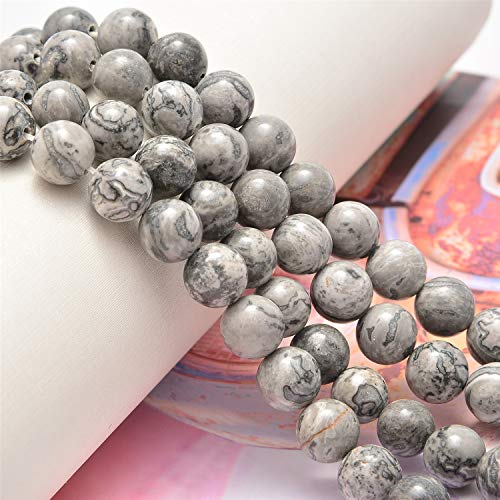 NCB Natural Beads Spacers 100pcs 8mm Round Landscape(Map Japser) Loose Gemstone Genuine Real Stone DIY Charm Smooth Beads for Bracelet Necklace Jewelry Making (Landscape(Map Japser), 8mm 100Beads) - Image 3