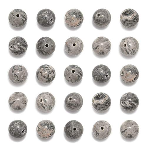 NCB Natural Beads Spacers 100pcs 8mm Round Landscape(Map Japser) Loose Gemstone Genuine Real Stone DIY Charm Smooth Beads for Bracelet Necklace Jewelry Making (Landscape(Map Japser), 8mm 100Beads) - Image 1