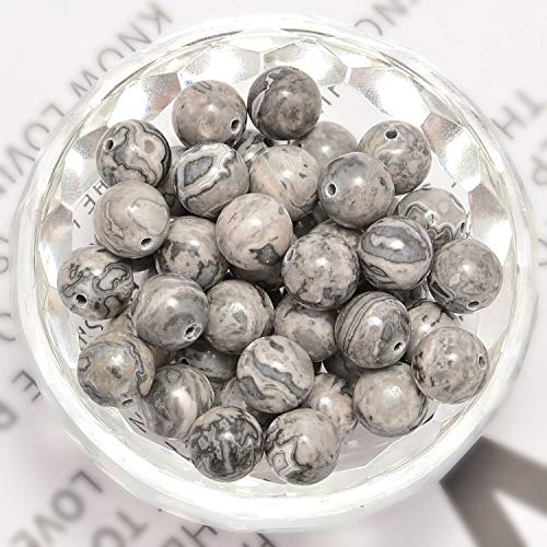 NCB Natural Beads Spacers 100pcs 8mm Round Landscape(Map Japser) Loose Gemstone Genuine Real Stone DIY Charm Smooth Beads for Bracelet Necklace Jewelry Making (Landscape(Map Japser), 8mm 100Beads) - Image 2