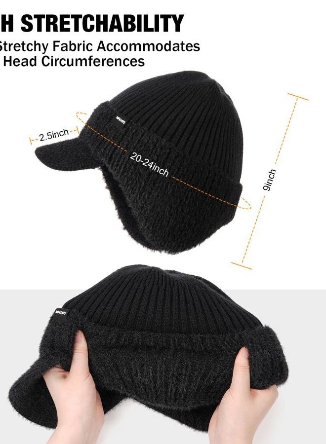 Wmcaps Winter Beanie with Brim and Ear Flaps, Fleece Lined Warm Knit Hat for Men Women Outdoor Thermal Stocking Cap, Slate Grey, One size - Image 3