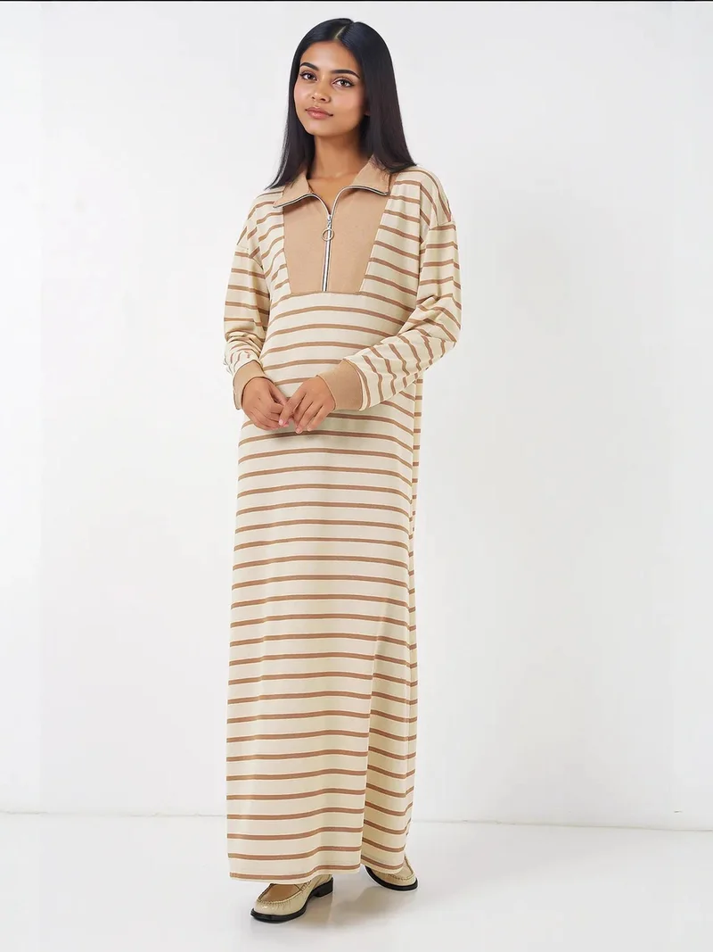 بيغ دارت فستان ماكسي مخطط بياقة بسحاب