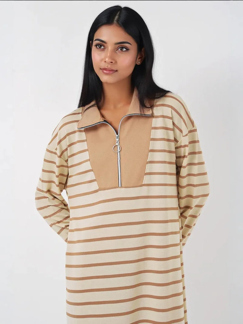 بيغ دارت فستان ماكسي مخطط بياقة بسحاب