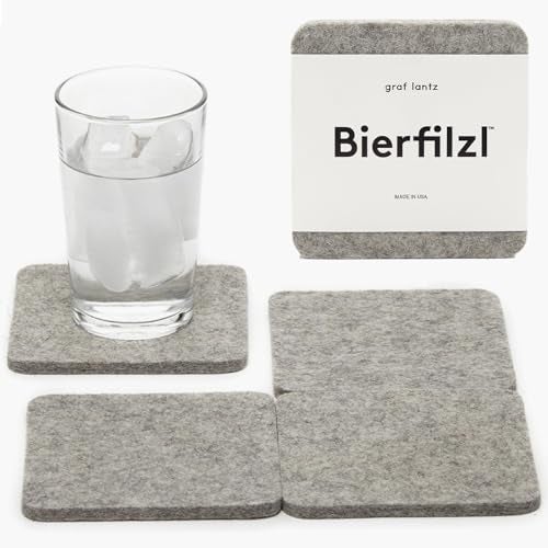 Graf Lantz - Bierfilzl Merino Wool Square Coasters Set of 4 - Granite (4"x4"x5mm) - Absorbs 30% of Weight - Natural German Wool - Heat Resistant, Sustainable, Reusable - Home Decor, Coffee Table Decor - Image 1