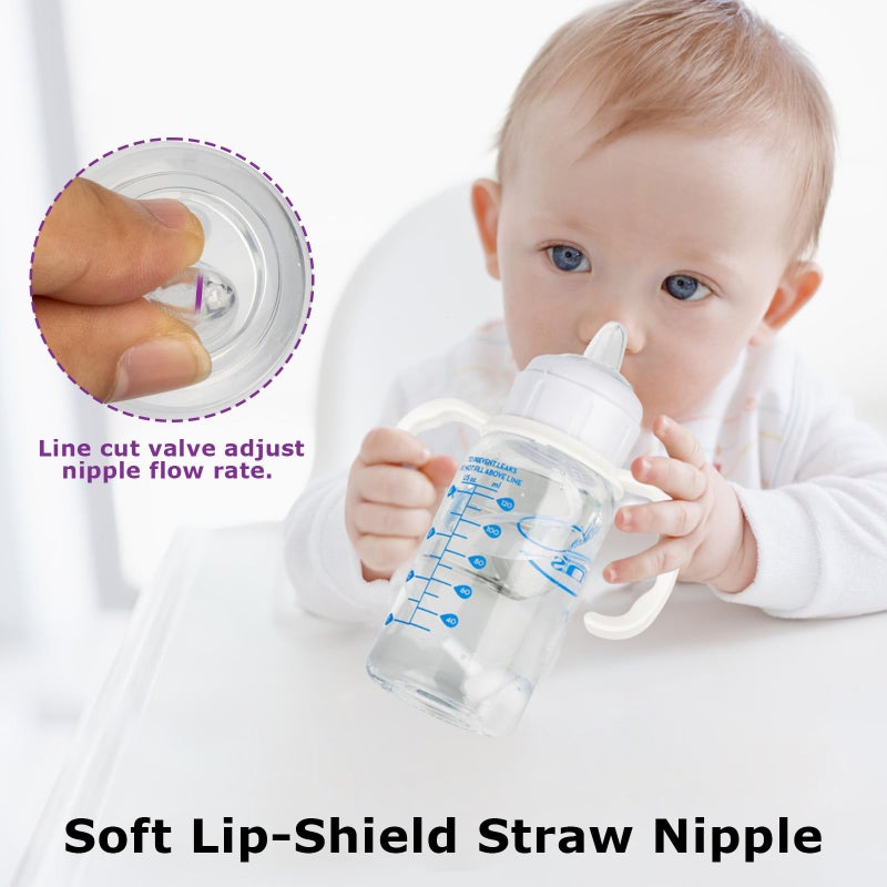 joyfeed Sippy Straw Cup Conversion Kit for Dr Browns Narrow and Narrow Glass Baby Bottles, Weighted Sippy Replacement Kit with Soft Sippy Top and Handle,6m+,Set of 3 - Image 4