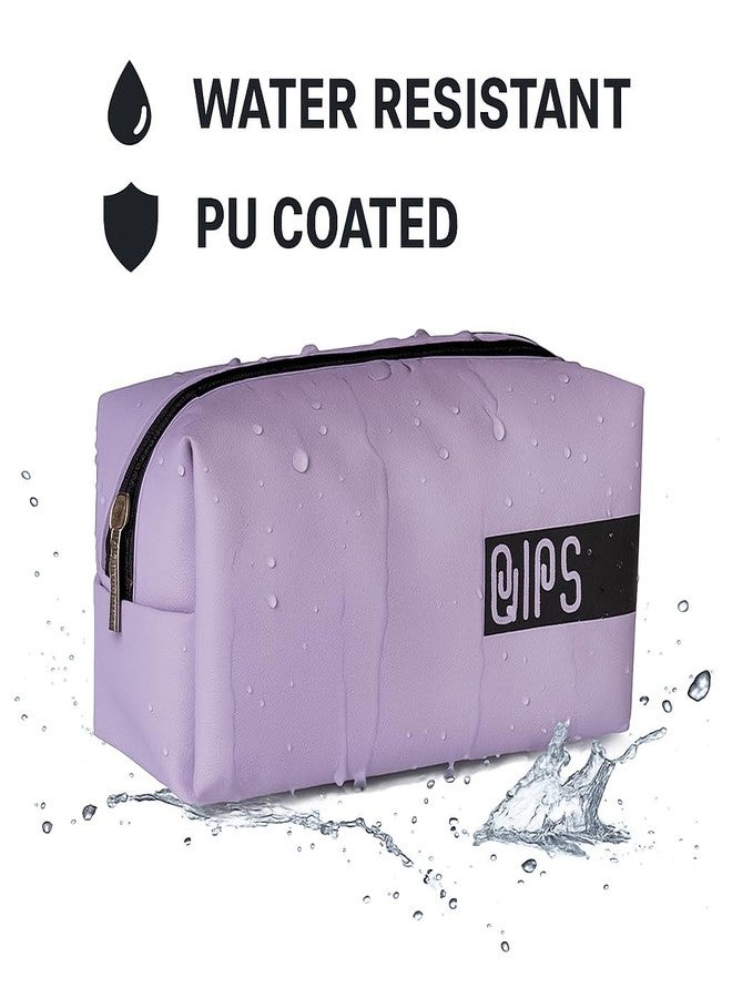 QIPS Rectangular Multipurpose Pouch | Travel-Friendly PU Leather Zip Organizer Bag | Water-Resistant Makeup, Toiletry, Utility & Stationery Case | Compact & Stylish | (Lilac Purple) - Image 3