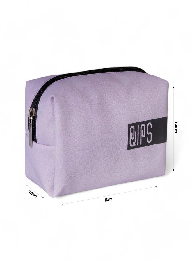 QIPS Rectangular Multipurpose Pouch | Travel-Friendly PU Leather Zip Organizer Bag | Water-Resistant Makeup, Toiletry, Utility & Stationery Case | Compact & Stylish | (Lilac Purple) - Image 4