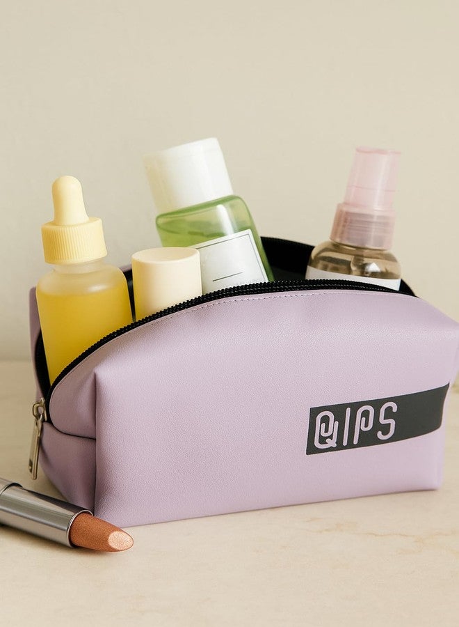 QIPS Rectangular Multipurpose Pouch | Travel-Friendly PU Leather Zip Organizer Bag | Water-Resistant Makeup, Toiletry, Utility & Stationery Case | Compact & Stylish | (Lilac Purple) - Image 2