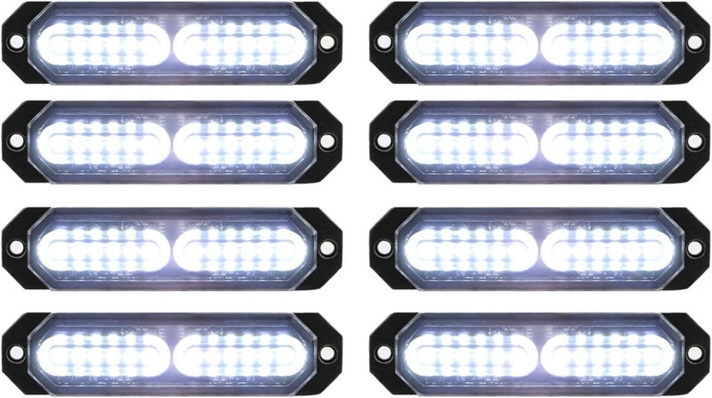 ASPL 8pcs Sync Feature Ultra Slim 12-LED Surface Mount Flashing Strobe Lights for Truck Car Vehicle LED Mini Grille Light Head Emergency Beacon Hazard Warning Lights (White) - Image 1
