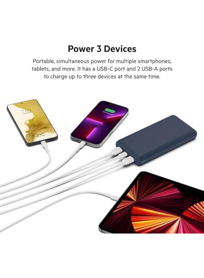 بيلكين شاحن باور بنك محمول بمنفذ USB C  بسرعة 20 ألف مللي أمبير في الساعة، منفذ إدخال وإخراج USB Type C ومنفذي USB A مع كابل USB C إلى A مضمن لأجهزة الآيفون و جالاكسي وغيرها المزيد أزرق - Image 2