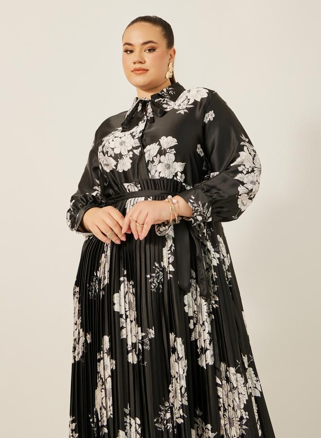 ستايلي فستان ماكسي بتصميم - مطبوع بالزهور بليسيه مقاس كبير ستايلي - Image 3